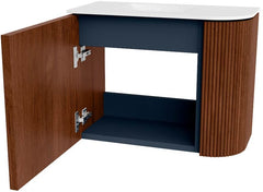 JOYA 51,6cm toiletmeubel ronding rechts kleur Ruby. Wastafel FAYE positie Links Zonder kraangat kleur Talc.