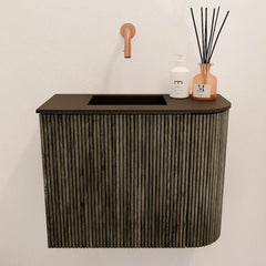 JOYA 51,6cm toiletmeubel ronding rechts kleur Shadow. Wastafel FAYE positie Links Zonder kraangat kleur Urban.