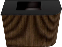 JOYA 51,6cm toiletmeubel ronding rechts kleur Walnut. Wastafel FAYE positie Links Zonder kraangat kleur Urban.