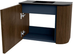 JOYA 51,6cm toiletmeubel ronding rechts kleur Walnut. Wastafel FAYE positie Links Zonder kraangat kleur Urban.