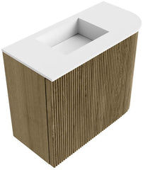 JOYA 51,6cm toiletmeubel ronding rechts kleur Dusk. Wastafel FAYE positie Links 1 kraangat kleur Talc.