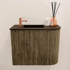 JOYA 51,6cm toiletmeubel ronding rechts kleur Dusk. Wastafel FAYE positie Links 1 kraangat kleur Urban.