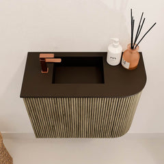 JOYA 51,6cm toiletmeubel ronding rechts kleur Dusk. Wastafel FAYE positie Links 1 kraangat kleur Urban.