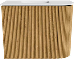 JOYA 51,6cm toiletmeubel ronding rechts kleur Oak. Wastafel FAYE positie Links 1 kraangat kleur Talc.