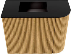 JOYA 51,6cm toiletmeubel ronding rechts kleur Oak. Wastafel FAYE positie Links 1 kraangat kleur Urban.