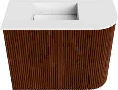 JOYA 51,6cm toiletmeubel ronding rechts kleur Ruby. Wastafel FAYE positie Links 1 kraangat kleur Talc.