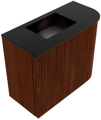 JOYA 51,6cm toiletmeubel ronding rechts kleur Ruby. Wastafel FAYE positie Links 1 kraangat kleur Urban.