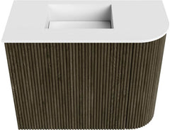 JOYA 51,6cm toiletmeubel ronding rechts kleur Shadow. Wastafel FAYE positie Links 1 kraangat kleur Talc.