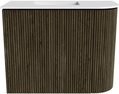 JOYA 51,6cm toiletmeubel ronding rechts kleur Shadow. Wastafel FAYE positie Links 1 kraangat kleur Talc.