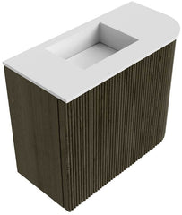 JOYA 51,6cm toiletmeubel ronding rechts kleur Shadow. Wastafel FAYE positie Links 1 kraangat kleur Talc.