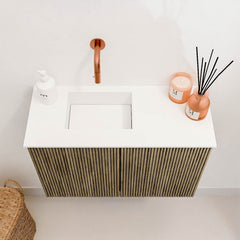 JOYA 60cm toiletmeubel kleur Dusk. Wastafel FAYE positie Links Zonder kraangat kleur Talc.