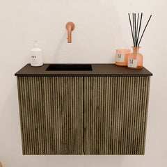 JOYA 60cm toiletmeubel kleur Dusk. Wastafel FAYE positie Links Zonder kraangat kleur Urban.