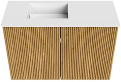 JOYA 60cm toiletmeubel kleur Oak. Wastafel FAYE positie Links Zonder kraangat kleur Talc.