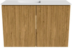 JOYA 60cm toiletmeubel kleur Oak. Wastafel FAYE positie Links Zonder kraangat kleur Talc.