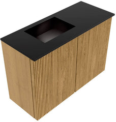 JOYA 60cm toiletmeubel kleur Oak. Wastafel FAYE positie Links Zonder kraangat kleur Urban.