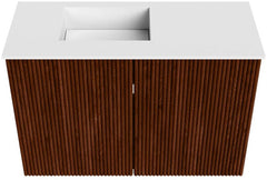 JOYA 60cm toiletmeubel kleur Ruby. Wastafel FAYE positie Links Zonder kraangat kleur Talc.