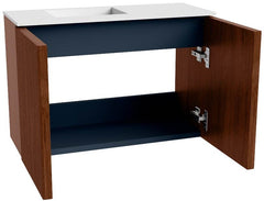 JOYA 60cm toiletmeubel kleur Ruby. Wastafel FAYE positie Links Zonder kraangat kleur Talc.