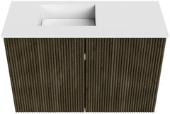 JOYA 60cm toiletmeubel kleur Shadow. Wastafel FAYE positie Links Zonder kraangat kleur Talc.