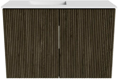 JOYA 60cm toiletmeubel kleur Shadow. Wastafel FAYE positie Links Zonder kraangat kleur Talc.