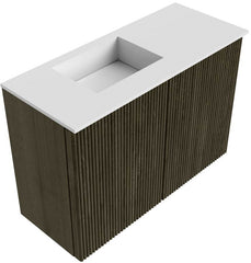 JOYA 60cm toiletmeubel kleur Shadow. Wastafel FAYE positie Links Zonder kraangat kleur Talc.