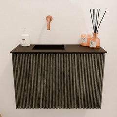 JOYA 60cm toiletmeubel kleur Shadow. Wastafel FAYE positie Links Zonder kraangat kleur Urban.