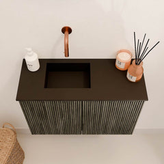 JOYA 60cm toiletmeubel kleur Shadow. Wastafel FAYE positie Links Zonder kraangat kleur Urban.