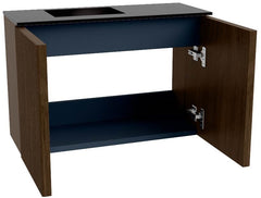 JOYA 60cm toiletmeubel kleur Walnut. Wastafel FAYE positie Links Zonder kraangat kleur Urban.