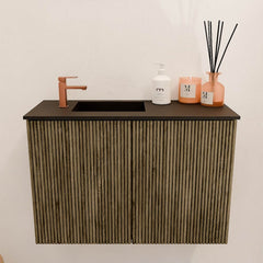 JOYA 60cm toiletmeubel kleur Dusk. Wastafel FAYE positie Links 1 kraangat kleur Urban.