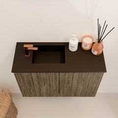 JOYA 60cm toiletmeubel kleur Dusk. Wastafel FAYE positie Links 1 kraangat kleur Urban.