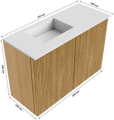 JOYA 60cm toiletmeubel kleur Oak. Wastafel FAYE positie Links 1 kraangat kleur Talc.