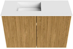 JOYA 60cm toiletmeubel kleur Oak. Wastafel FAYE positie Links 1 kraangat kleur Talc.