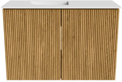 JOYA 60cm toiletmeubel kleur Oak. Wastafel FAYE positie Links 1 kraangat kleur Talc.