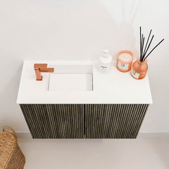 JOYA 60cm toiletmeubel kleur Shadow. Wastafel FAYE positie Links 1 kraangat kleur Talc.