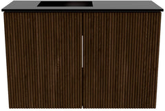 JOYA 60cm toiletmeubel kleur Walnut. Wastafel FAYE positie Links 1 kraangat kleur Urban.