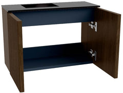 JOYA 60cm toiletmeubel kleur Walnut. Wastafel FAYE positie Links 1 kraangat kleur Urban.