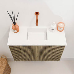 JOYA 60cm toiletmeubel kleur Dusk. Wastafel FAYE positie Midden Zonder kraangat kleur Talc.