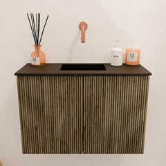 JOYA 60cm toiletmeubel kleur Dusk. Wastafel FAYE positie Midden Zonder kraangat kleur Urban.