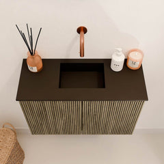 JOYA 60cm toiletmeubel kleur Dusk. Wastafel FAYE positie Midden Zonder kraangat kleur Urban.