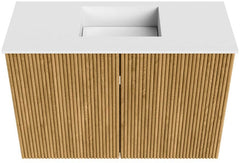 JOYA 60cm toiletmeubel kleur Oak. Wastafel FAYE positie Midden Zonder kraangat kleur Talc.