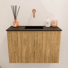 JOYA 60cm toiletmeubel kleur Oak. Wastafel FAYE positie Midden Zonder kraangat kleur Urban.