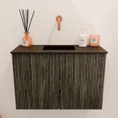 JOYA 60cm toiletmeubel kleur Shadow. Wastafel FAYE positie Midden Zonder kraangat kleur Urban.