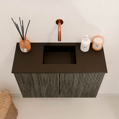 JOYA 60cm toiletmeubel kleur Shadow. Wastafel FAYE positie Midden Zonder kraangat kleur Urban.