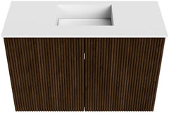 JOYA 60cm toiletmeubel kleur Walnut. Wastafel FAYE positie Midden Zonder kraangat kleur Talc.