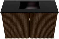 JOYA 60cm toiletmeubel kleur Walnut. Wastafel FAYE positie Midden Zonder kraangat kleur Urban.