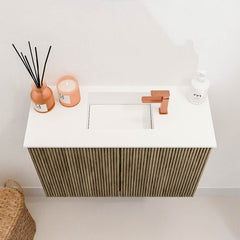 JOYA 60cm toiletmeubel kleur Dusk. Wastafel FAYE positie Midden 1 kraangat kleur Talc.