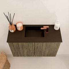 JOYA 60cm toiletmeubel kleur Dusk. Wastafel FAYE positie Midden 1 kraangat kleur Urban.