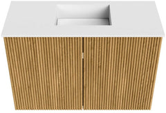 JOYA 60cm toiletmeubel kleur Oak. Wastafel FAYE positie Midden 1 kraangat kleur Talc.