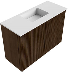 JOYA 60cm toiletmeubel kleur Walnut. Wastafel FAYE positie Midden 1 kraangat kleur Talc.