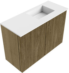 JOYA 60cm toiletmeubel kleur Dusk. Wastafel FAYE positie Rechts Zonder kraangat kleur Talc.