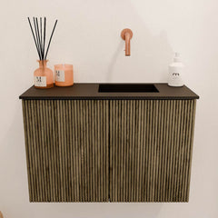 JOYA 60cm toiletmeubel kleur Dusk. Wastafel FAYE positie Rechts Zonder kraangat kleur Urban.